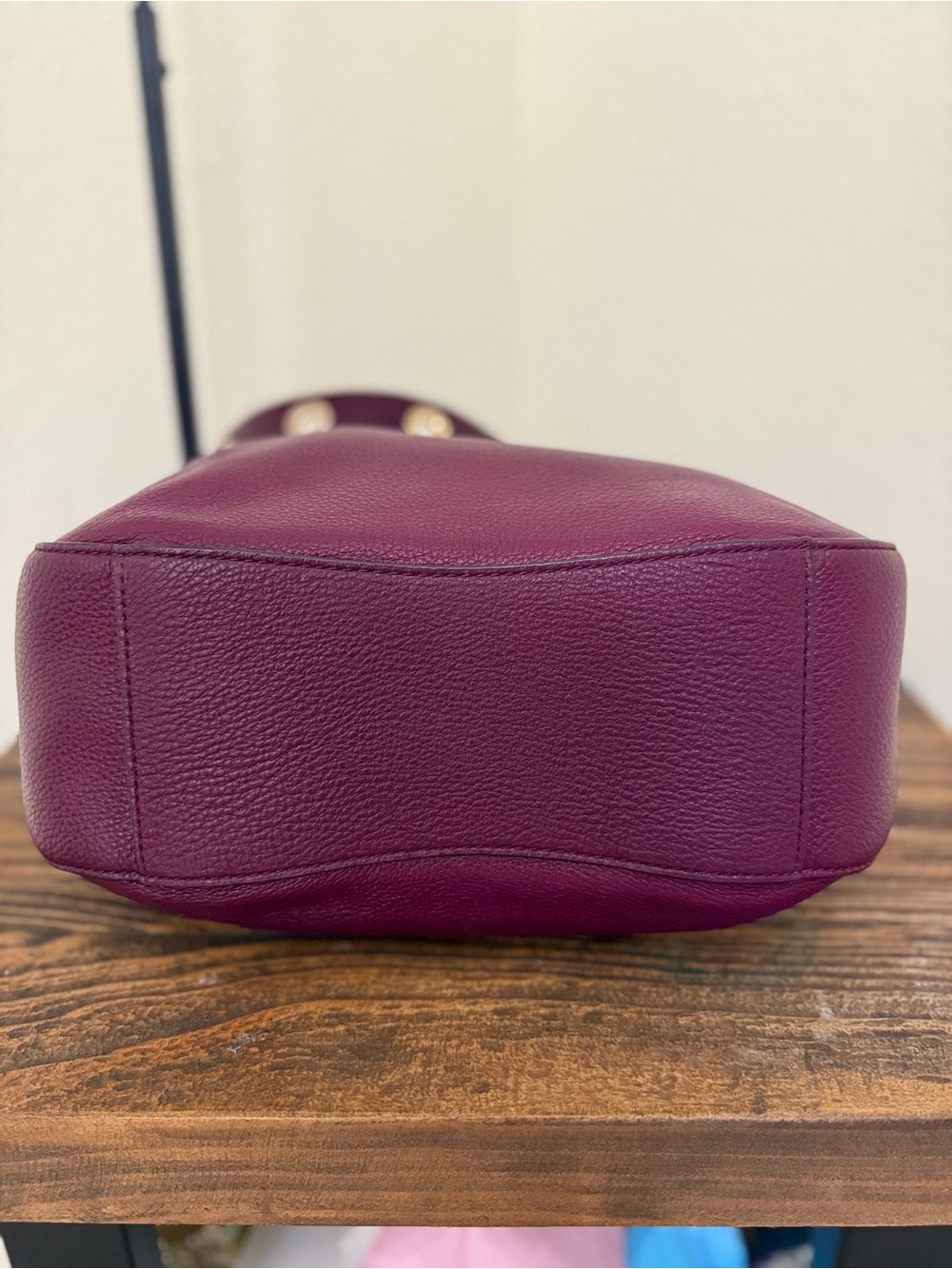 Michael Kors Pebbled Leather Grommet Strap Hobo Shoulder Bag – Plum/Burgundy - Picture 6 of 12